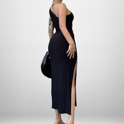 Damen Wickelkleid Asymmetrisch Hochschlitz Eveloria
