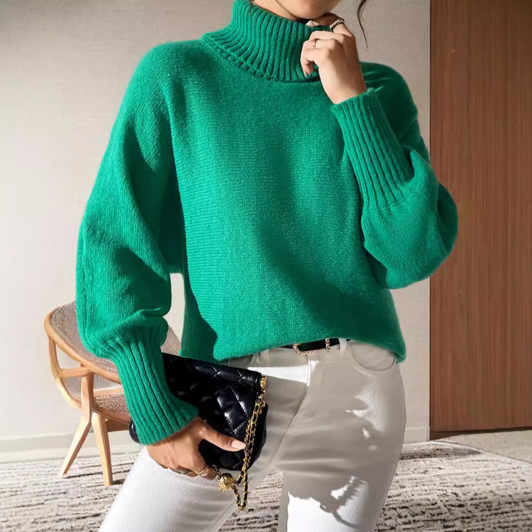 Damen Rollkragenpullover Voluminöse Ärmel Feines Strickmuster Eveloria - Eveloria