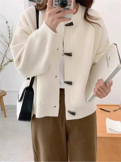 Damen Strickjacke Elegant Knöpfe Beige