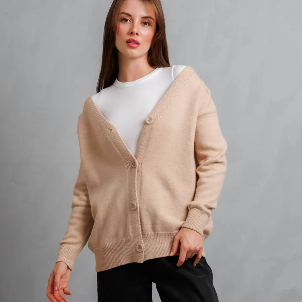 Damen Strickjacke V-Ausschnitt Knöpfe Eveloria