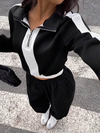Damen Hoodie Mit Halbem Reißverschluss Jogginghose Weite Passform