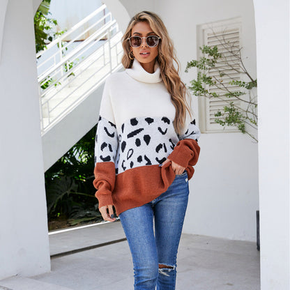 Damen Pullover Kuschelig Tiermuster Hochkragen Grau