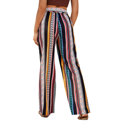 Damen Sommerhose Weit mit Gürtel Auffälliges Muster Eveloria