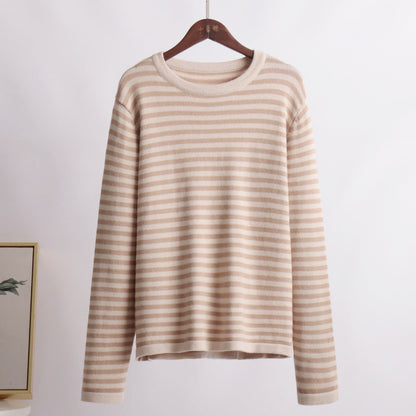 Damen Langarmpullover Weiches Streifenmuster Baumwollmix weiß