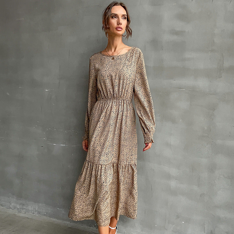 Damen Maxikleid Elastischer Taillengürtel Rüschendetails