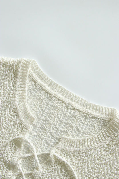 Damen Strickpulli Luftiger Look Raffinierter Auschnitt Beige