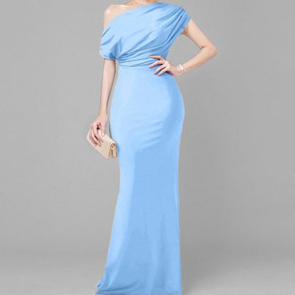 Damen Maxikleid Asymmetrischer Ausschnitt Tailliert Eveloria