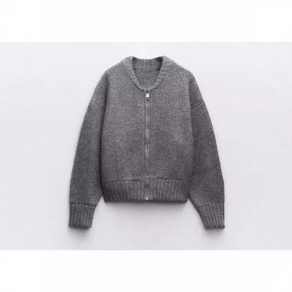 Damen Strickjacke Voluminöse Ärmel Reißverschluss Eveloria