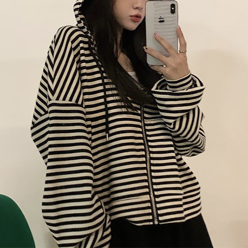 Damen Zip-Hoodie Gestreift Lässiger Schnitt