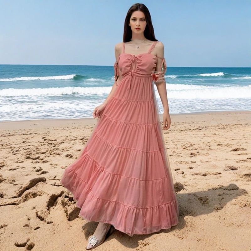 Damen Maxikleid Rüschen Schulterfrei Eveloria