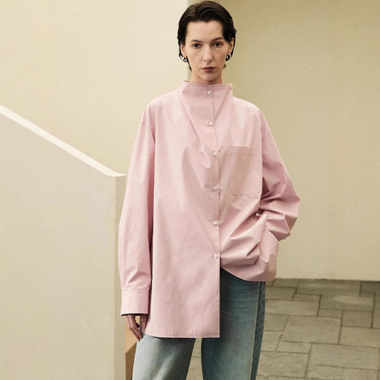 Damen Langarmhemd aus Baumwolle mit Knopfleiste und Brusttasche - Eveloria