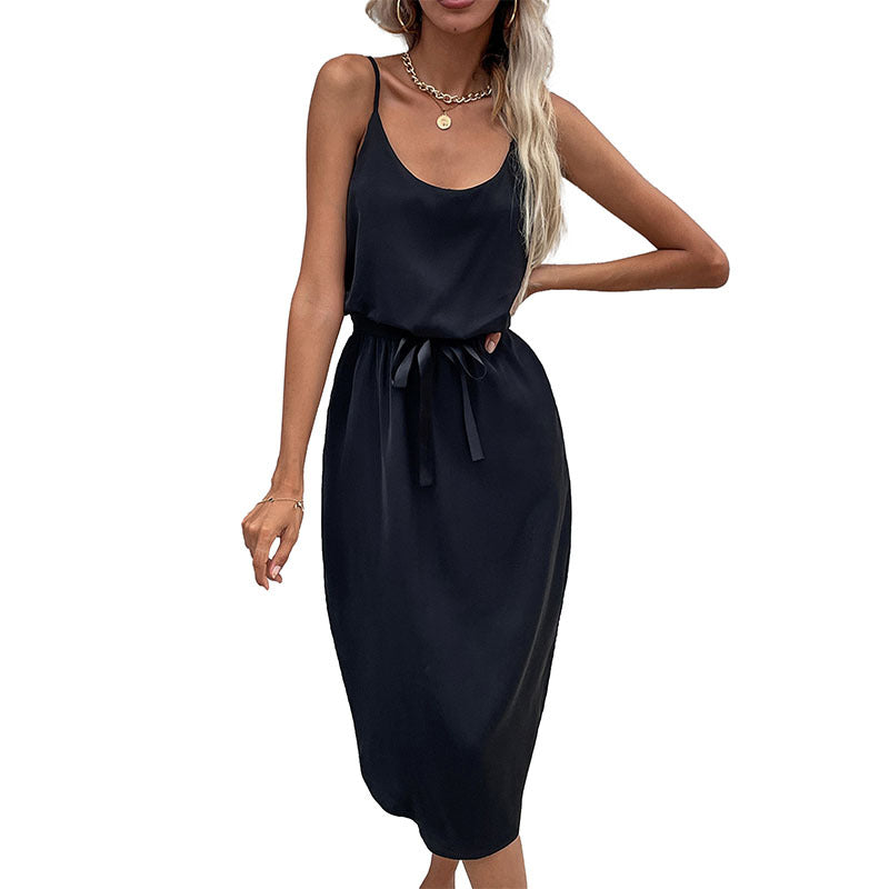 Damen Midikleid Taillenknoten Satinoptik Eveloria