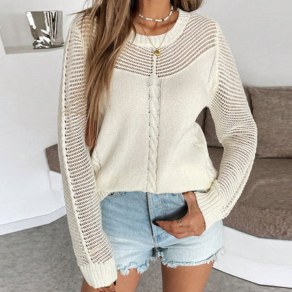 Damen Freizeitpullover Netzdetails Zopfstrick Schwarz Eveloria - Eveloria