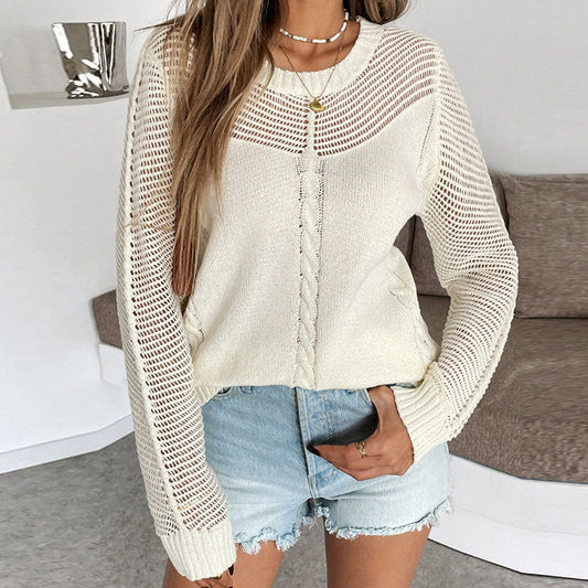 Damen Freizeitpullover Netzdetails Zopfstrick Schwarz Eveloria - Eveloria