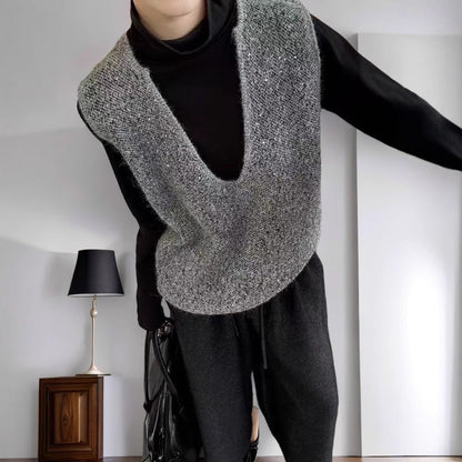 Damen Strickweste V-Ausschnitt Kreativer Schnitt Eveloria