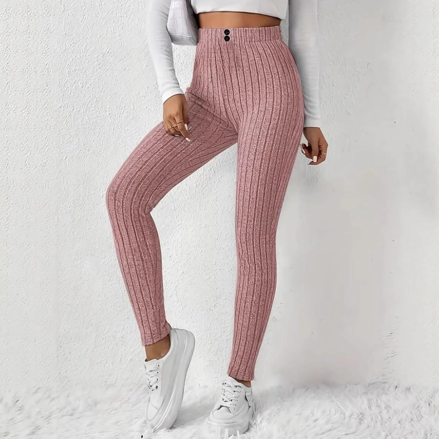 Damen Rippstrickleggings Hochtaillierte Eveloria