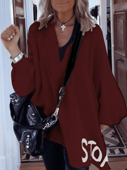 Damen Oversize-Shirt V-Ausschnitt Voluminöse Ärmel Eveloria