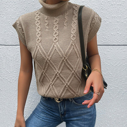 Damen Strickoberteil mit hohem Kragen und Zopfmuster