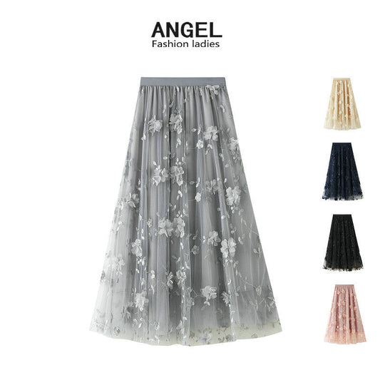 Damen Tüllrock Elastisch Floral Stickdetails - Eveloria