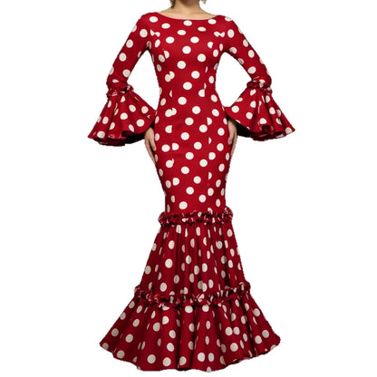 Damen Maxikleid mit Volant und Polka-Dots