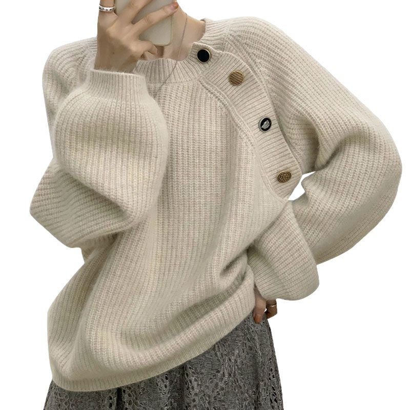 Damen Strickpullover Dekorative Knöpfe Bequem Eveloria