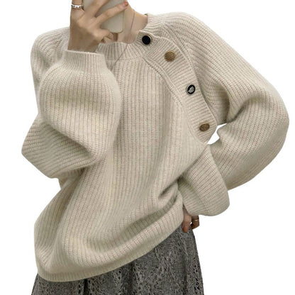 Damen Strickpullover Dekorative Knöpfe Bequem Eveloria