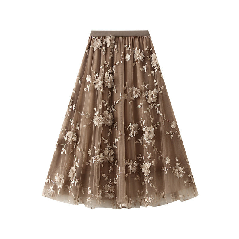 Damen Tüllrock Elastisch Floral Stickdetails