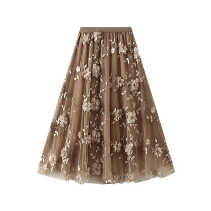 Damen Tüllrock Elastisch Floral Stickdetails