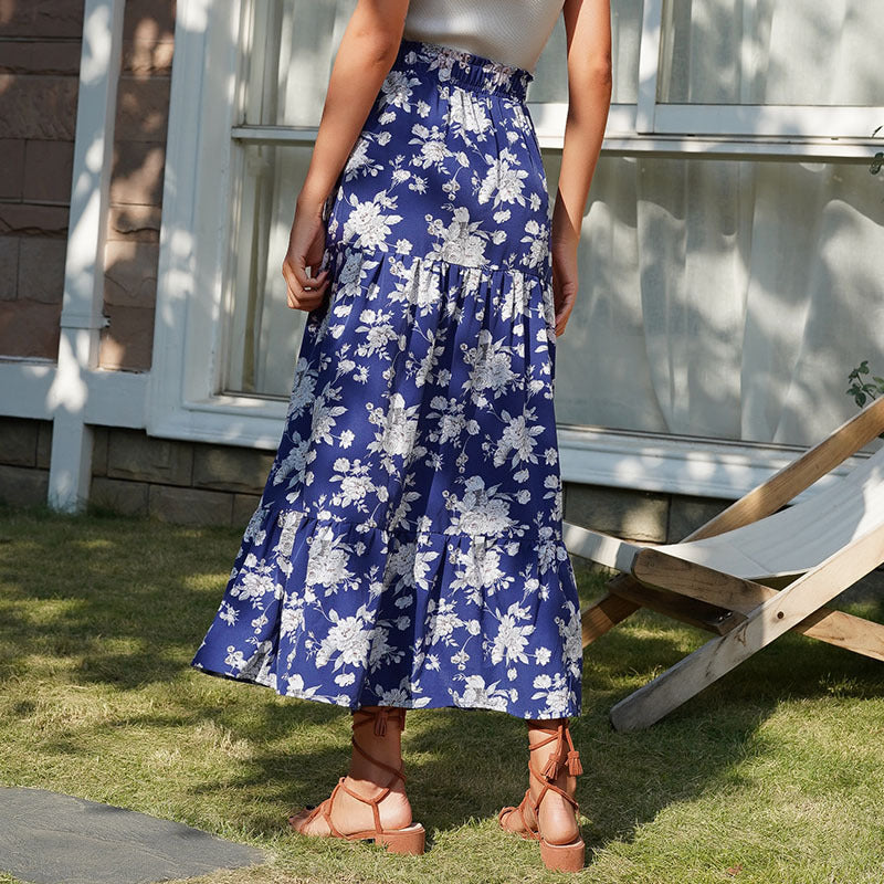 Damen Maxirock Floralmuster Hochschlitz Eveloria
