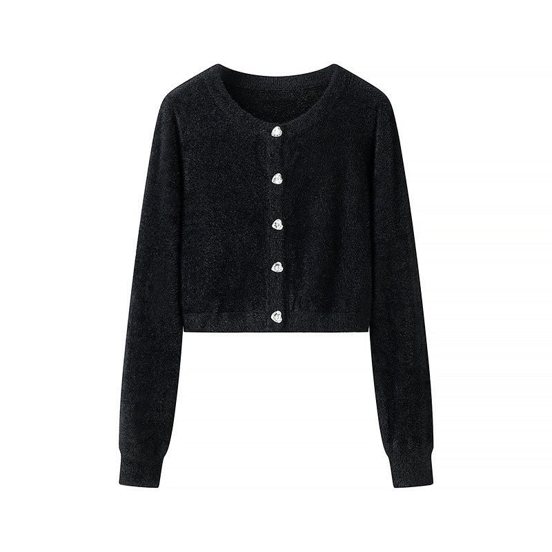 Damen Strickjacke Kurz Glänzende Knöpfe Eveloria