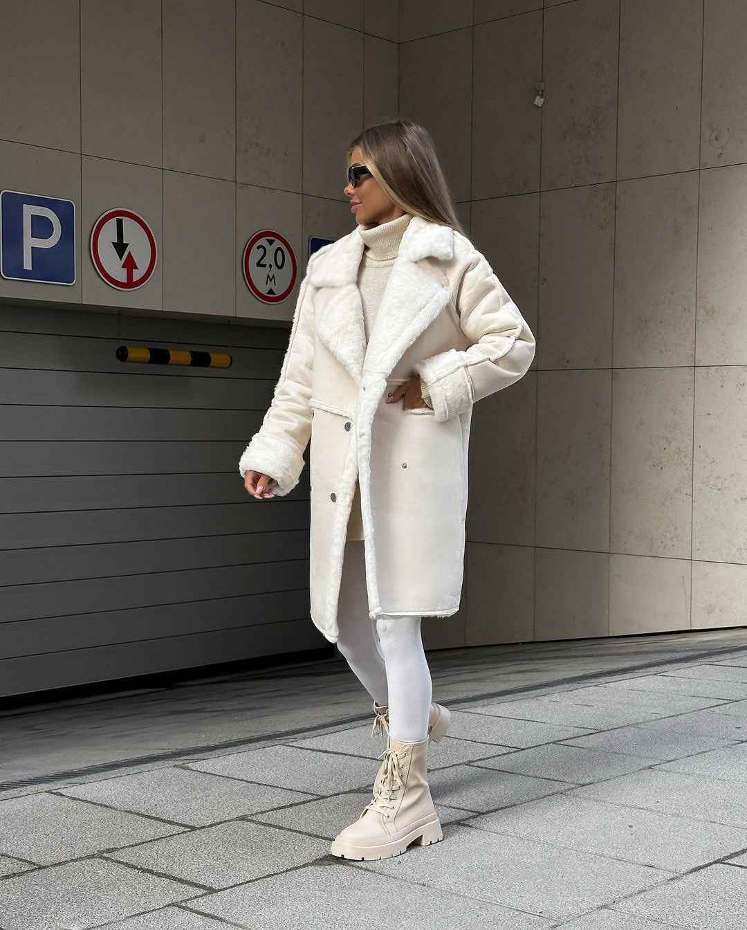 Damen Winterjacke Lang Reverskragen Fleece