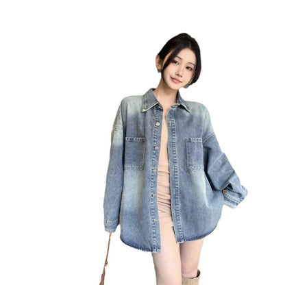 Damen Oversize Denim Hemd aus Jeansstoff Blau Eveloria