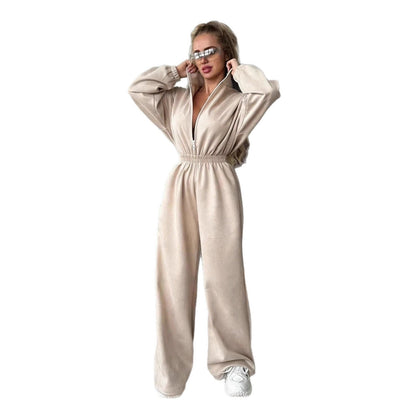 Damen Fleece-Overall Hochkragen Gummizug Eveloria