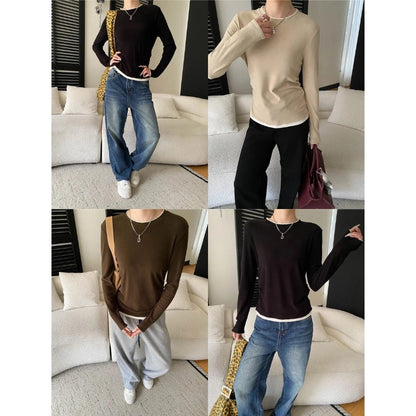 Damen Langarmshirt Baumwolle Lässig Eveloria
