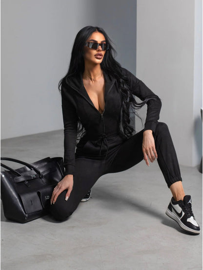 Damen Fleece-Overall Elastischer Bund Praktischer Reißverschluss