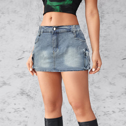Damen Jeans Minikleid Abnehmbares Reißverschluss Eveloria