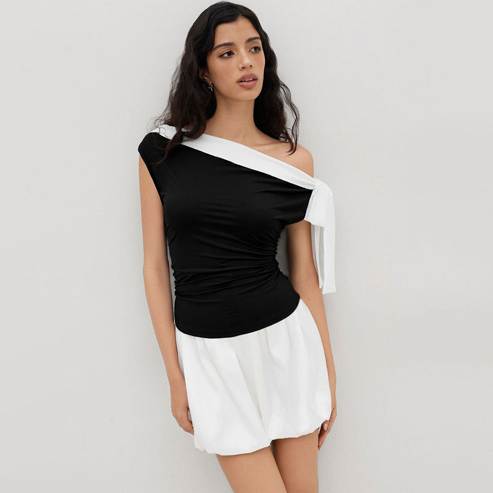 Damen Oberteil Off-Shoulder mit Schleifenverschluss
