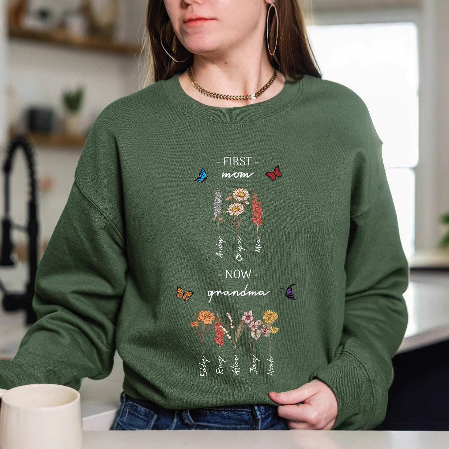 Damen Sweatshirt Floralmuster Mit Schriftzug Beige