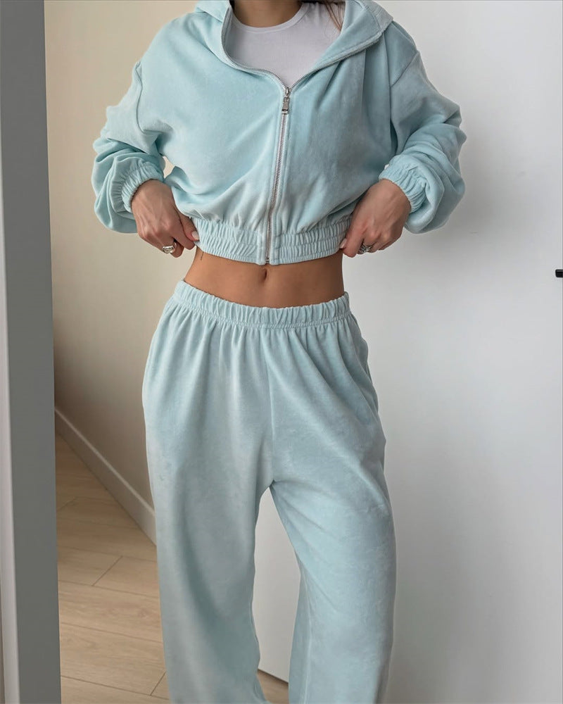 Damen Cropped Sweatshirt Set mit hoher Jogginghose