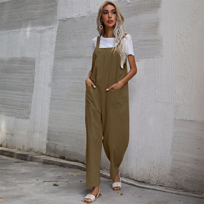Damen Latzhose Bequem Baumwolle Praktische Taschen Eveloria