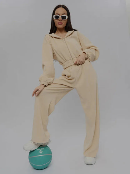 Damen Fleece Sportanzug Kapuze Weitschnitt Eveloria
