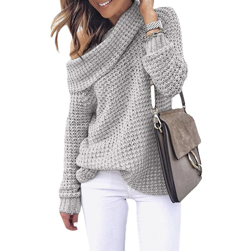 Damen Strickpullover Schulterfrei Strukturiert Eveloria
