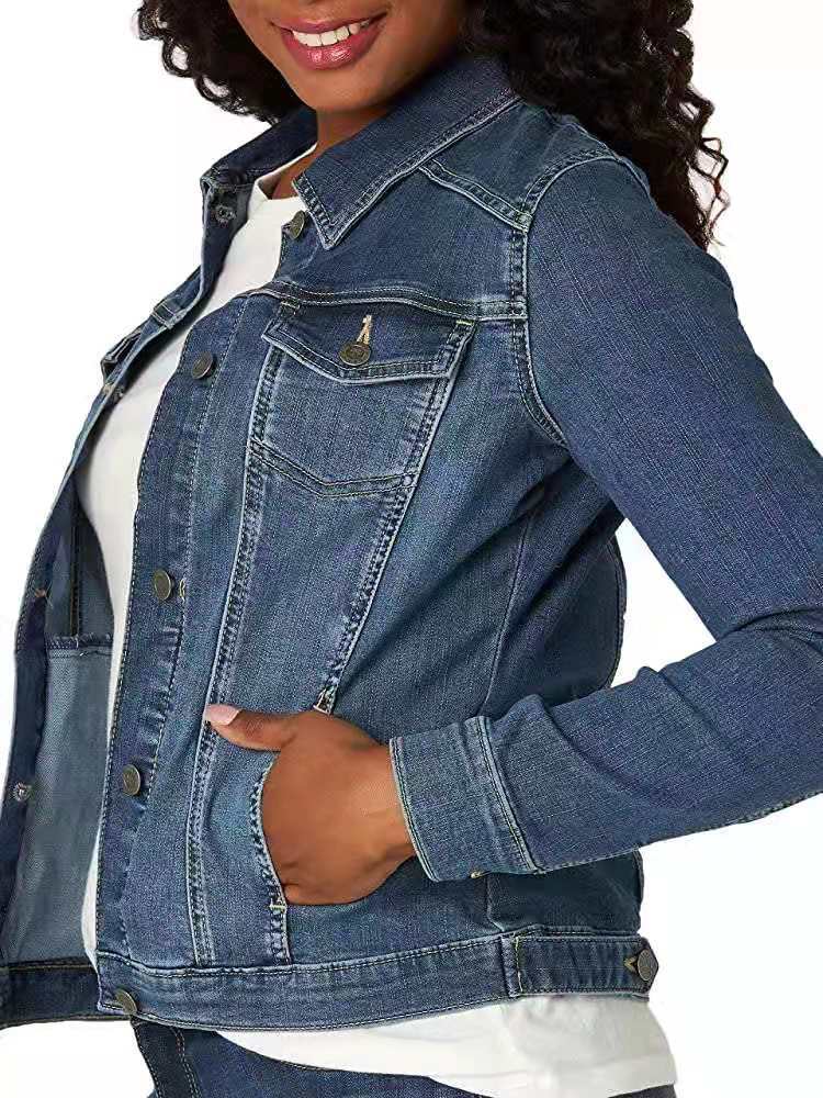 Damen Denimjacke Klassisch Dekorative Nähte Blau Eveloria - Eveloria