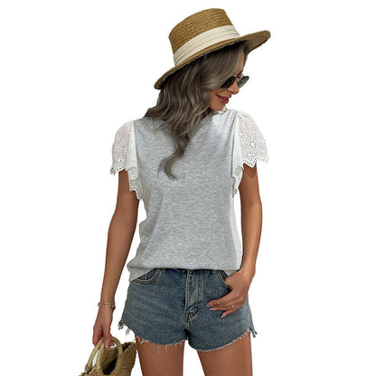 Damen Bluse mit Spitzeneinsatz Floral Lässig