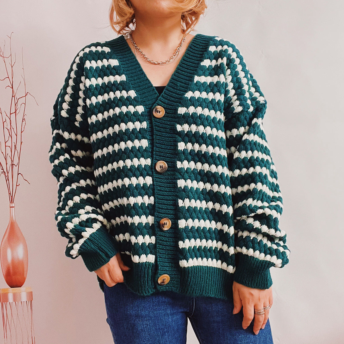 Damen Strickjacke Breite Streifen Eveloria