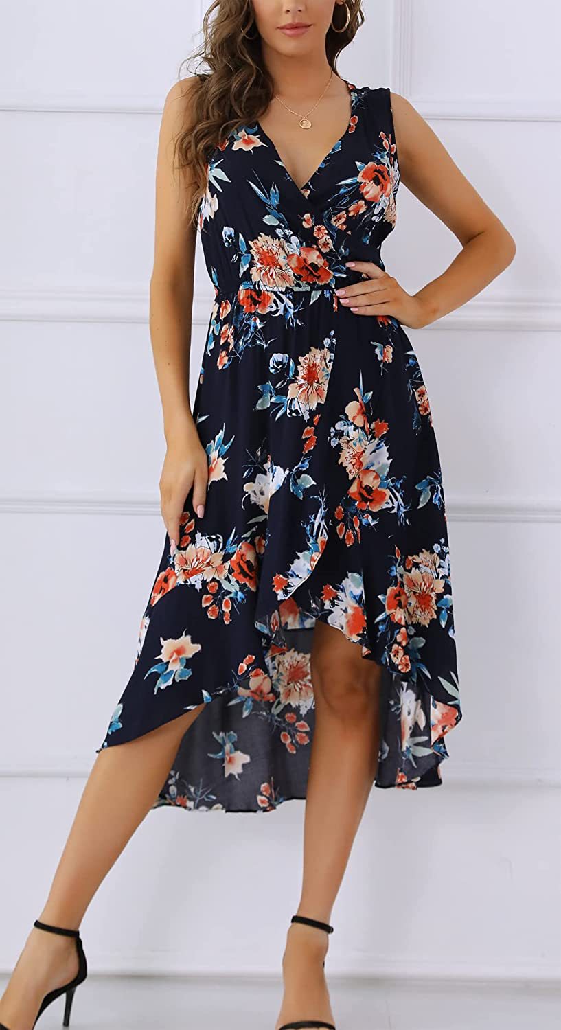 Damen Maxikleid Floralmuster Schwingender Saum Eveloria