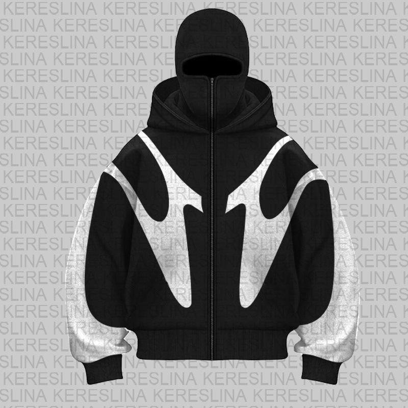 Damen Kapuzenjacke Kontrastfarben Hochkragen Schwarz Eveloria - Eveloria
