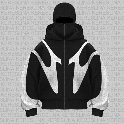 Damen Kapuzenjacke Kontrastfarben Hochkragen Schwarz Eveloria - Eveloria