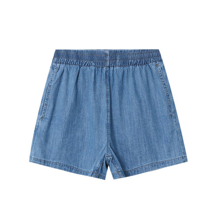 Damen Jeansshorts Elastischer Bund Weite Passform Blau