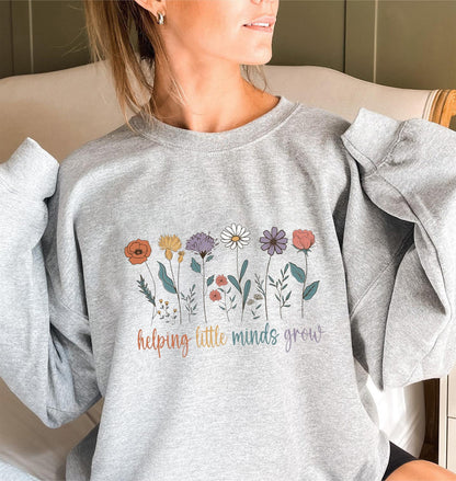 Damen Sweatshirt Voluminöse Ärmel Blumenmotiv Grau